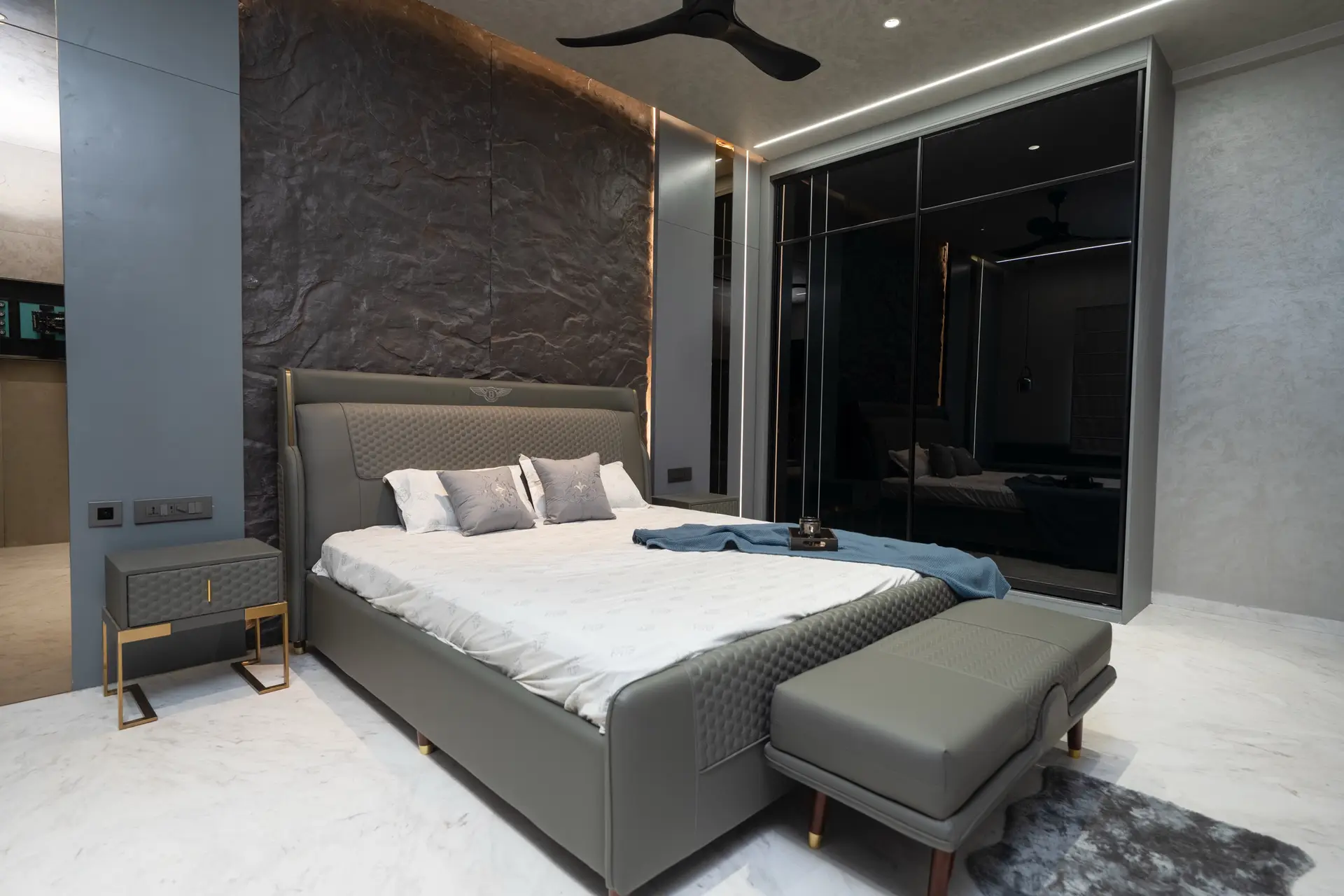 A calm master bedroom in a home designed and delivered by Simplify Home